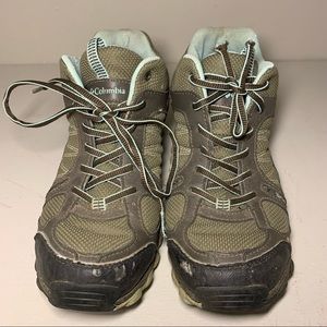 Unisex Columbia brown & turquoise omni tech hiking boot mens 6, womens 7